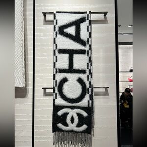 Black and White Chanel Cashmere Scarf NEW THIS SEASON!